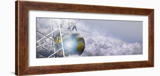 Construction Workers Attaching a Crane to Earth with Clouds-null-Framed Photographic Print