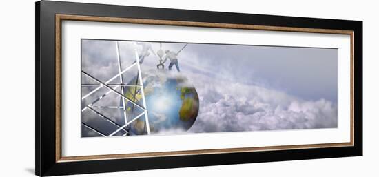 Construction Workers Attaching a Crane to Earth with Clouds-null-Framed Photographic Print