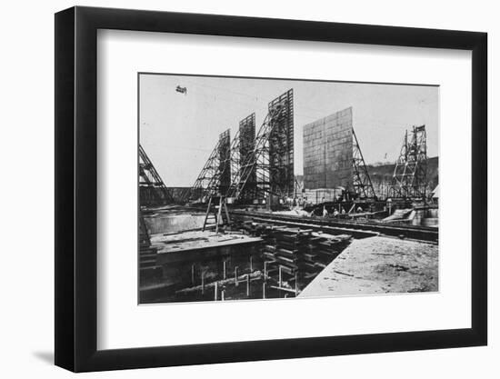 Construction Workers Laying Steel Girders for Laying Cement at the Gatun Lock in the Panama Canal-null-Framed Photographic Print
