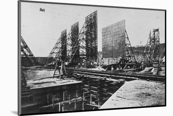 Construction Workers Laying Steel Girders for Laying Cement at the Gatun Lock in the Panama Canal-null-Mounted Photographic Print