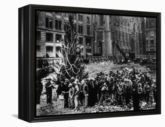 Construction Workers Line up for Pay Beside the First Rockefeller Center Christmas Tree-null-Framed Premier Image Canvas