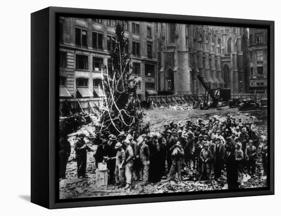 Construction Workers Line up for Pay Beside the First Rockefeller Center Christmas Tree-null-Framed Premier Image Canvas