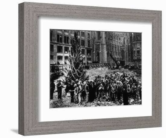 Construction Workers Line up for Pay Beside the First Rockefeller Center Christmas Tree-null-Framed Photographic Print