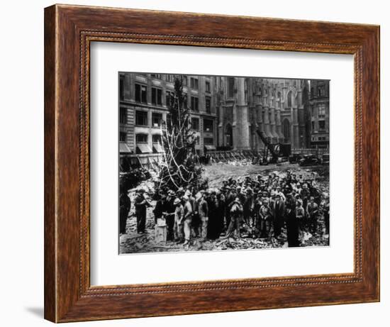 Construction Workers Line up for Pay Beside the First Rockefeller Center Christmas Tree-null-Framed Photographic Print