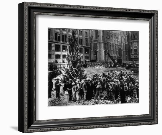 Construction Workers Line up for Pay Beside the First Rockefeller Center Christmas Tree-null-Framed Photographic Print