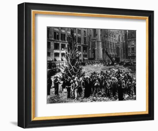 Construction Workers Line up for Pay Beside the First Rockefeller Center Christmas Tree-null-Framed Photographic Print