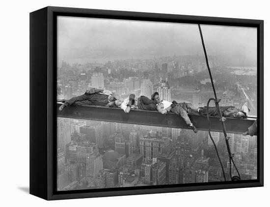Construction Workers Resting on Steel Beam above Manhattan-null-Framed Premier Image Canvas