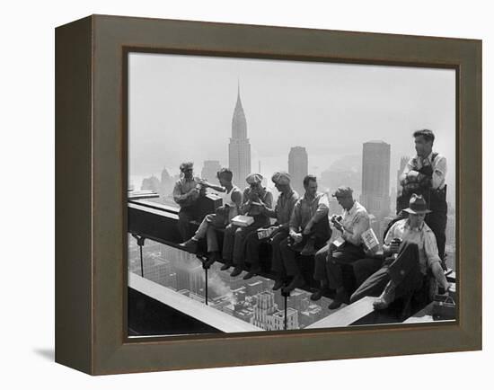 Construction Workers Take a Lunch Break on a Steel Beam Atop the RCA Building at Rockefeller Center-null-Framed Premier Image Canvas