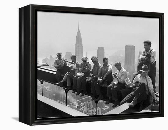 Construction Workers Take a Lunch Break on a Steel Beam Atop the RCA Building at Rockefeller Center-null-Framed Premier Image Canvas