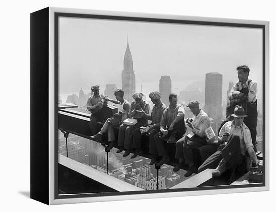 Construction Workers Take a Lunch Break on a Steel Beam Atop the RCA Building at Rockefeller Center-null-Framed Premier Image Canvas