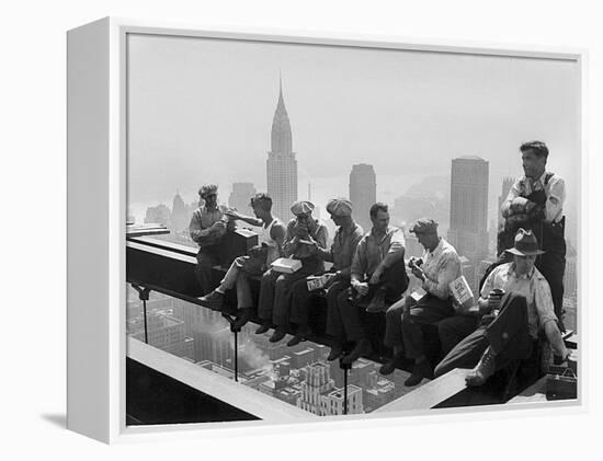 Construction Workers Take a Lunch Break on a Steel Beam Atop the RCA Building at Rockefeller Center-null-Framed Premier Image Canvas