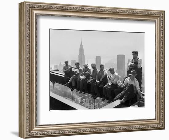 Construction Workers Take a Lunch Break on a Steel Beam Atop the RCA Building at Rockefeller Center--Framed Photographic Print