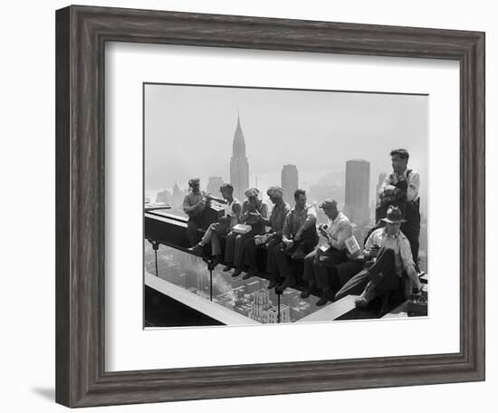 Construction Workers Take a Lunch Break on a Steel Beam Atop the RCA Building at Rockefeller Center--Framed Photographic Print