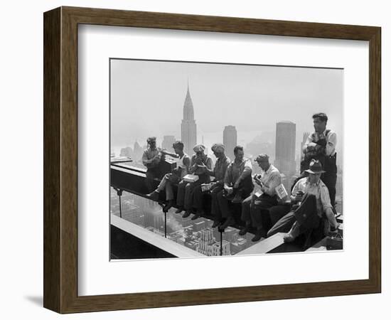 Construction Workers Take a Lunch Break on a Steel Beam Atop the RCA Building at Rockefeller Center--Framed Photographic Print