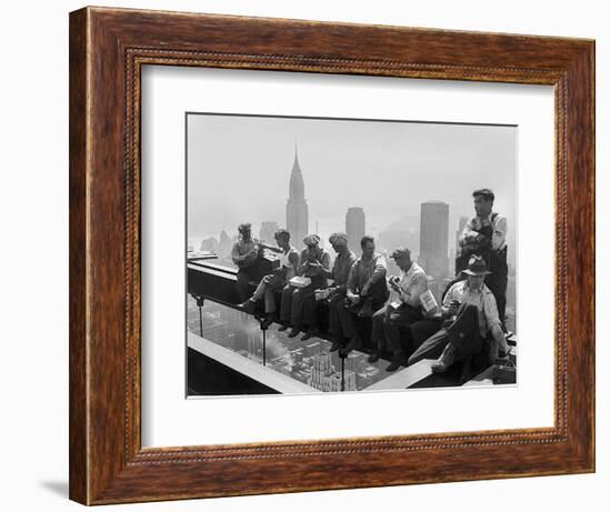 Construction Workers Take a Lunch Break on a Steel Beam Atop the RCA Building at Rockefeller Center--Framed Photographic Print