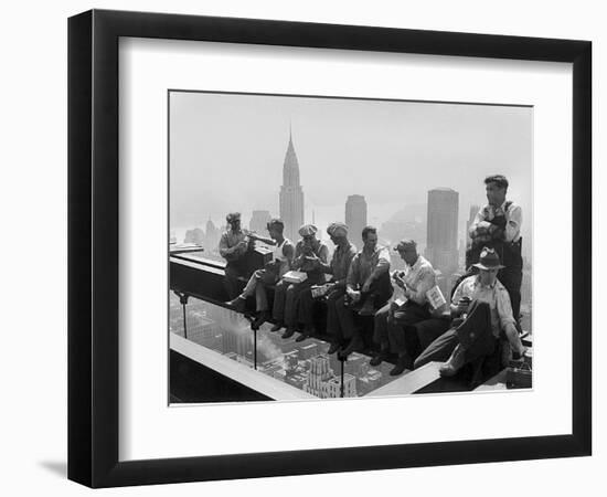 Construction Workers Take a Lunch Break on a Steel Beam Atop the RCA Building at Rockefeller Center-null-Framed Photographic Print