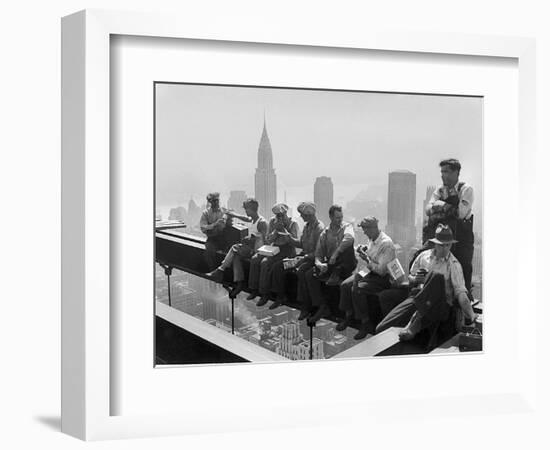 Construction Workers Take a Lunch Break on a Steel Beam Atop the RCA Building at Rockefeller Center--Framed Photographic Print