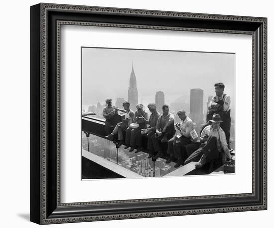 Construction Workers Take a Lunch Break on a Steel Beam Atop the RCA Building at Rockefeller Center--Framed Photographic Print