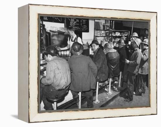 Construction Workers Taking a Lunch Break, Construction of the Queens Midtown Tunnel,New York City-Carl Mydans-Framed Premier Image Canvas