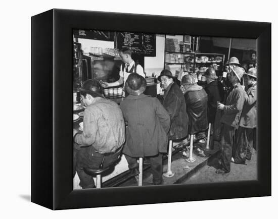 Construction Workers Taking a Lunch Break, Construction of the Queens Midtown Tunnel,New York City-Carl Mydans-Framed Premier Image Canvas