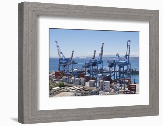 Container port at the harbour in Valparaiso, Chile, South America-Julio Etchart-Framed Photographic Print