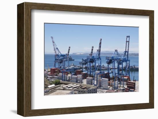 Container port at the harbour in Valparaiso, Chile, South America-Julio Etchart-Framed Photographic Print