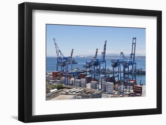 Container port at the harbour in Valparaiso, Chile, South America-Julio Etchart-Framed Photographic Print