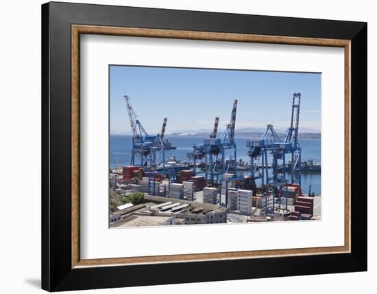 Container port at the harbour in Valparaiso, Chile, South America-Julio Etchart-Framed Photographic Print