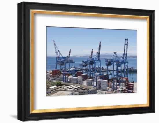 Container port at the harbour in Valparaiso, Chile, South America-Julio Etchart-Framed Photographic Print