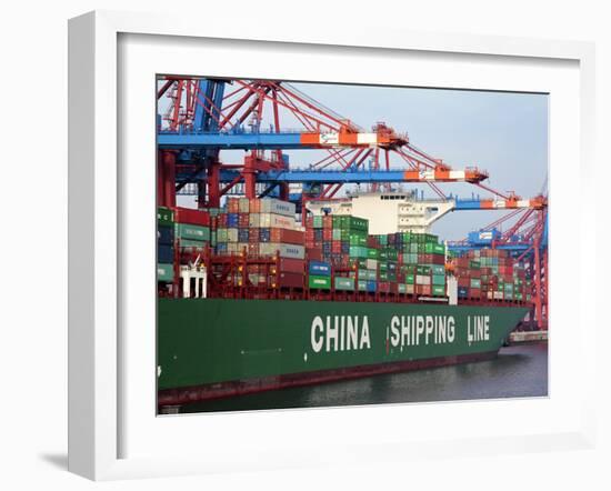 Container Ship at Container Terminal, Hamburg Harbour, Germany, Europe-Hans Peter Merten-Framed Photographic Print