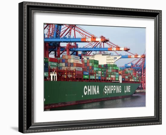 Container Ship at Container Terminal, Hamburg Harbour, Germany, Europe-Hans Peter Merten-Framed Photographic Print