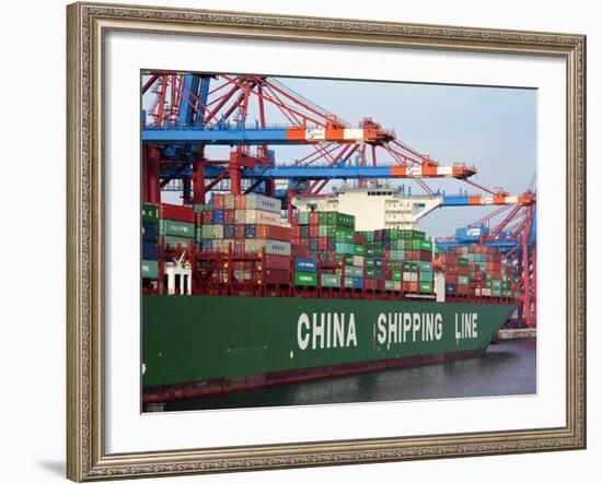 Container Ship at Container Terminal, Hamburg Harbour, Germany, Europe-Hans Peter Merten-Framed Photographic Print