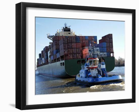 Container Ship on the River Elbe, Hamburg, Germany, Europe-Hans Peter Merten-Framed Photographic Print