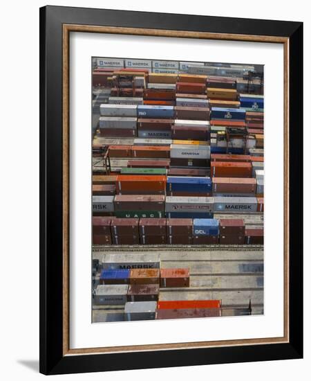 Containers in Container Terminal, Hong Kong, China-Tim Hall-Framed Photographic Print