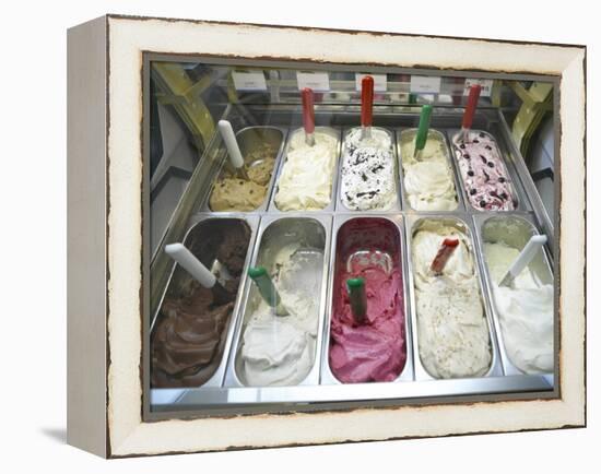 Containers of Gelato Displayed in Freezer-null-Framed Premier Image Canvas