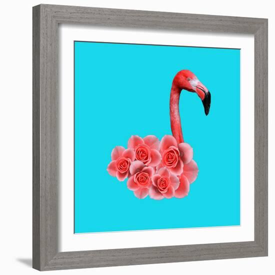 Contemporary Art Collage, Flamingos Lover-null-Framed Photographic Print