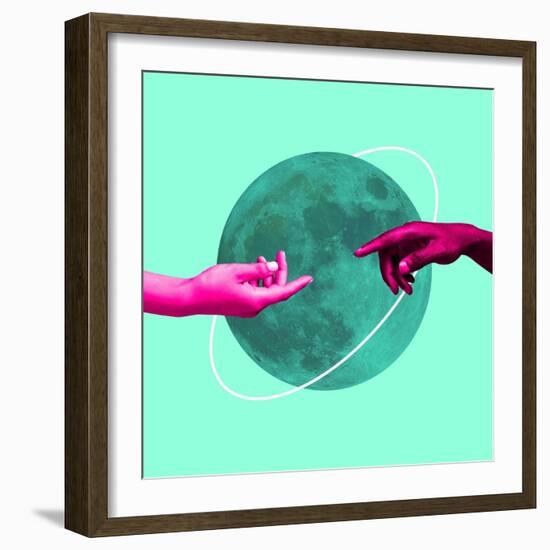 Contemporary Art Collage, Modern Design. Aesthetic of Hands. Trendy Pastel and Neon Colors. Copyspa-master1305-Framed Photographic Print