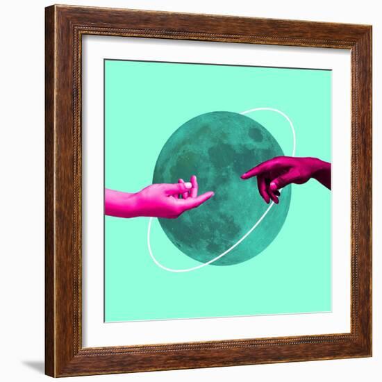 Contemporary Art Collage, Modern Design. Aesthetic of Hands. Trendy Pastel and Neon Colors. Copyspa-master1305-Framed Photographic Print