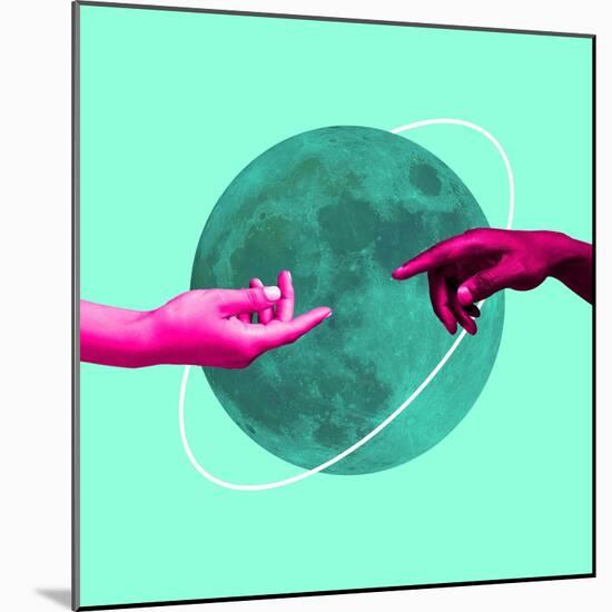 Contemporary Art Collage, Modern Design. Aesthetic of Hands. Trendy Pastel and Neon Colors. Copyspa-master1305-Mounted Photographic Print