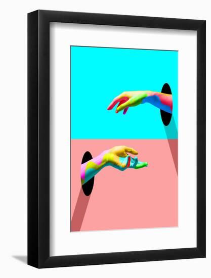 Contemporary Art Collage, Modern Design. Party Mood. Bright Colored Hands Catching Each Other.-master1305-Framed Photographic Print