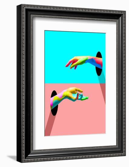 Contemporary Art Collage, Modern Design. Party Mood. Bright Colored Hands Catching Each Other.-master1305-Framed Photographic Print