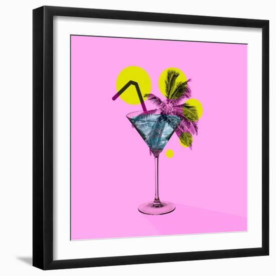 Contemporary Art Collage, Modern Design. Party Mood. Tropical Palm Tree in Giant Martini Cocktail G-master1305-Framed Photographic Print