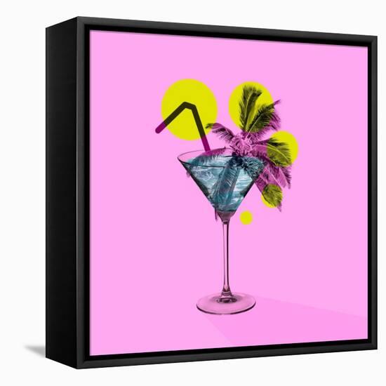 Contemporary Art Collage, Modern Design. Party Mood. Tropical Palm Tree in Giant Martini Cocktail G-master1305-Framed Premier Image Canvas