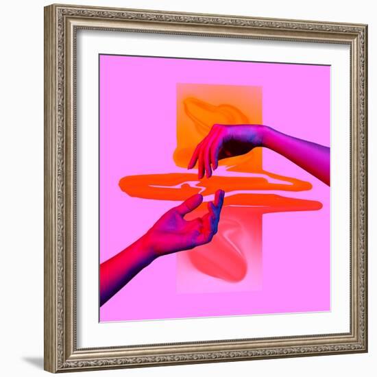 Contemporary Art Collage. Modern Design Work in Neon Trendy Colors. Tender Human Hands. Stylish And-master1305-Framed Photographic Print