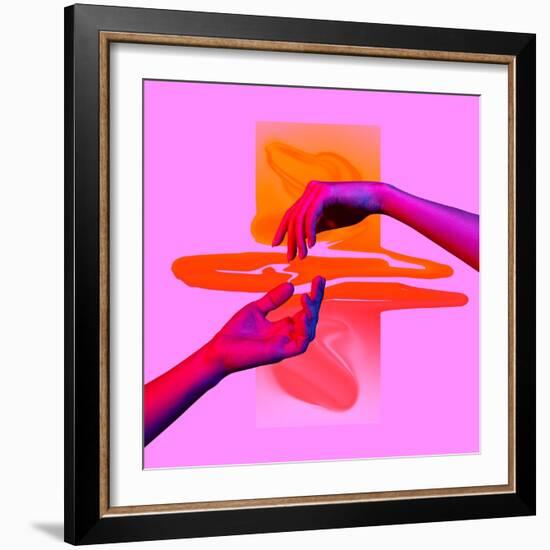 Contemporary Art Collage. Modern Design Work in Neon Trendy Colors. Tender Human Hands. Stylish And-master1305-Framed Photographic Print