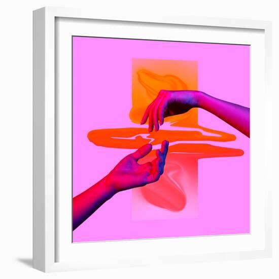 Contemporary Art Collage. Modern Design Work in Neon Trendy Colors. Tender Human Hands. Stylish And-master1305-Framed Photographic Print