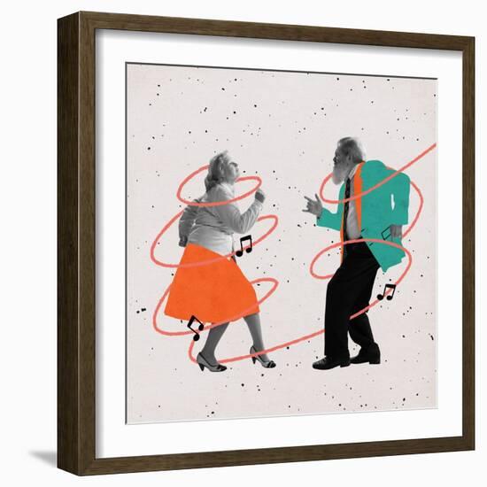 Contemporary Art Collage of Dancing Elder Man and Woman in Retro Styled Clothes Isolated over Light-master1305-Framed Photographic Print