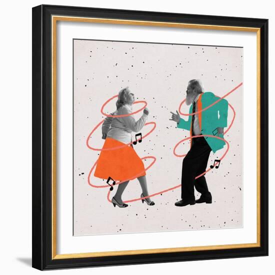 Contemporary Art Collage of Dancing Elder Man and Woman in Retro Styled Clothes Isolated over Light-master1305-Framed Photographic Print