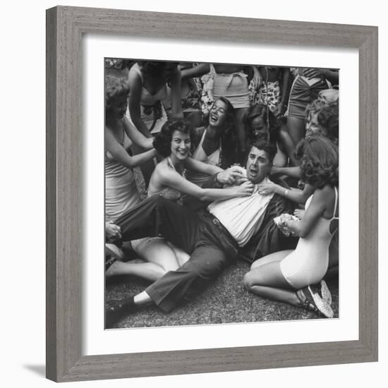 Contest Judge Ken Murray Being Wrestled to the Ground by Contestants in Beauty Pageant-Peter Stackpole-Framed Photographic Print