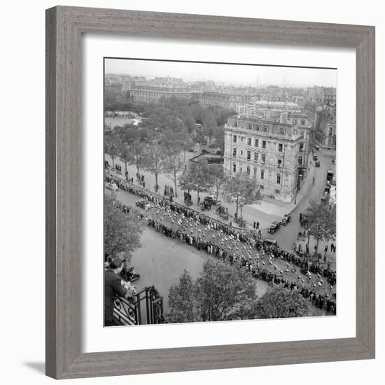 Contestants in the 1948 Tour De France Parade up the Champs Elysees-null-Framed Photographic Print